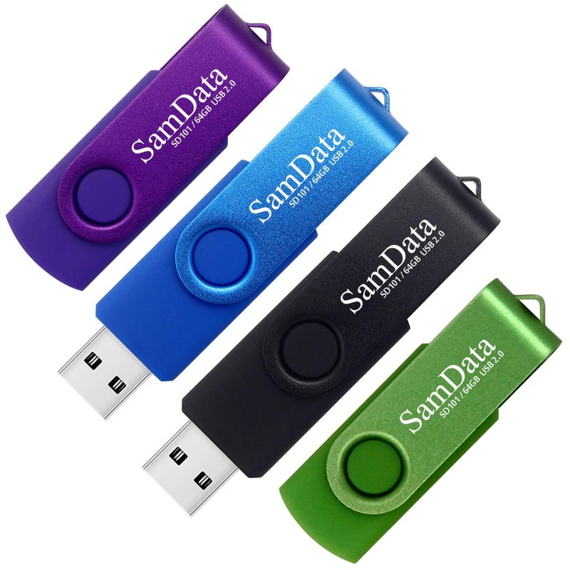 SamData 64GB USB Flash Drives 4 Pack 64GB Thumb Drives Memory Stick Jump Drive with LED Light for Storage and Backup (4 Colors: Black Blue Green Purple) - Image 1